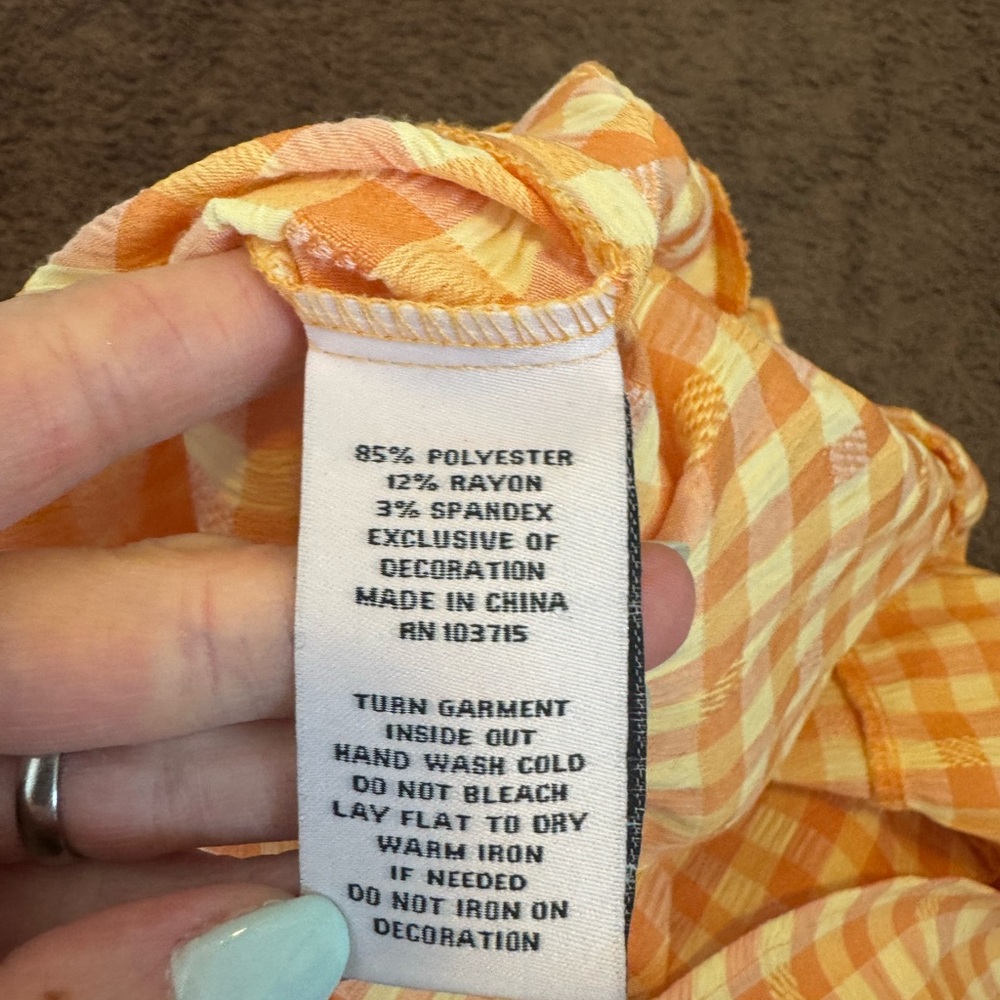 Nanette Lepore Orange Gingham Dress Puff Sleeve A Line Tiered Size 6 - Picture 6 of 9